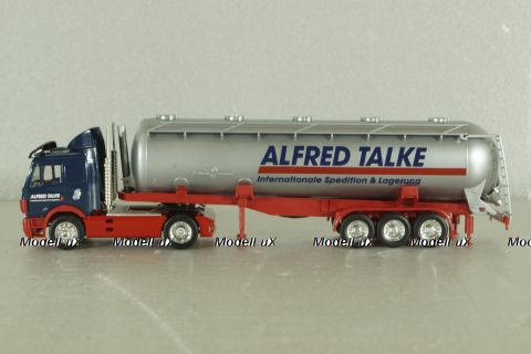 Mercedes SK 1735 LS tractor with semi-trailer tank "Alfred Talke" 1992, blue/silver, 141581, Herpa 1:87 