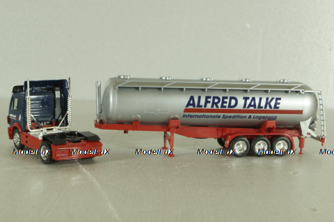 Mercedes SK 1735 LS tractor with semi-trailer tank "Alfred Talke" 1992, blue/silver, 141581, Herpa 1:87 