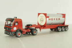 Mercedes SK 1850 tractor with semi trailer HOYER 1994, red, Herpa 1:87