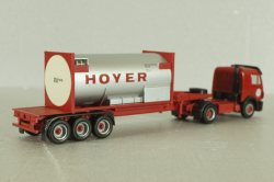 Mercedes SK 1850 tractor with semi trailer HOYER 1994, red, Herpa 1:87