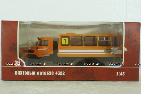 Урал-4322 6х6 Вахтовый автобус, оранжевый, Наши Грузовики №31, 1:43