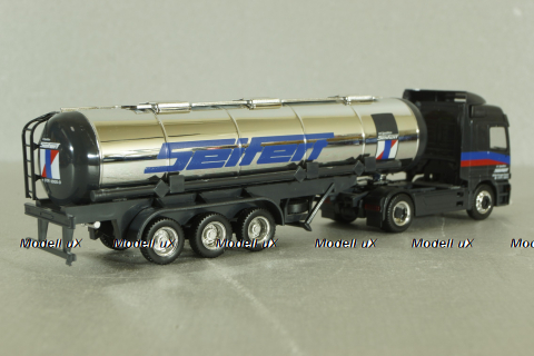 Mercedes Actros 1843 with semi-trailer tank "Seifert" grey/chrome, 144286, Herpa 1:87