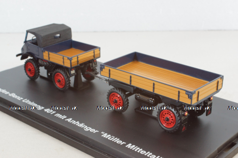 Mercedes-Benz Unimog 401 with trailer "Muller Mitteltal" black, 03114, Schuco 1:43