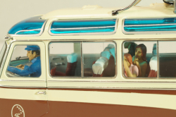 Setra S6 bus Marti 1955, with 4 figuren, brown/cream, 02824, Schuco 1:43