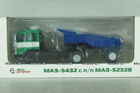 Маз-5432 с п/прицепом самосвалом Маз-5232В откидывающая кабина, зелений/синій, Deagostini + АвтоИстория 1:43