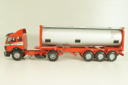 Mercedes-Benz 1748 S  tractor with semi trailer tankwechsel system, red/silver, 317/2, NZG 1:43
