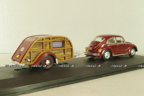 Volkswagen Beeatle with camping trailer, dark red, Cararama 1:43