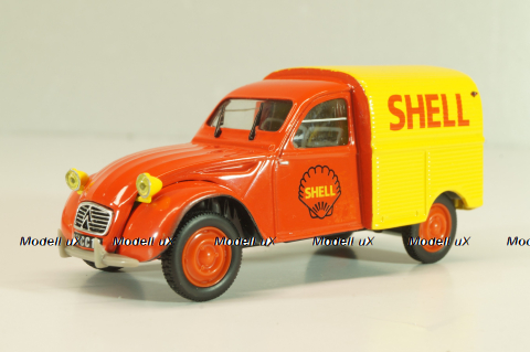 Citroen 2CV AZU fourgonnette "SHELL", red/yellow, Norev 1:43