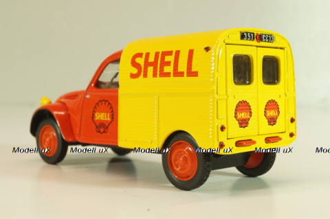Citroen 2CV AZU fourgonnette "SHELL", red/yellow, Norev 1:43