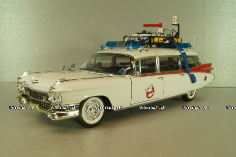 Cadillac Ecto 1 from movie car Ghostbusters with tools, white, W1176, Hot Wheels Elit 1:18