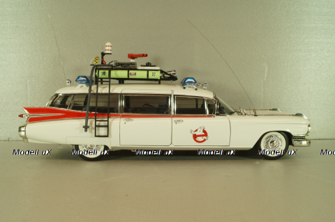 Cadillac Ecto 1 from movie car Ghostbusters with tools, white, W1176, Hot Wheels Elit 1:18