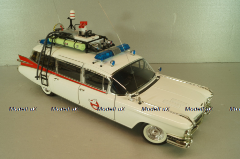 Cadillac Ecto 1 from movie car Ghostbusters with tools, white, W1176, Hot Wheels Elit 1:18