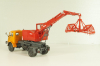 Saviem 4x4 truck with a hydraulic excavator "Poclain" 1957, orange/red, Les Plus Mythiques Saviem #3, Deagostini 1:43