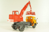 Saviem 4x4 truck with a hydraulic excavator "Poclain" 1957, orange/red, Les Plus Mythiques Saviem #3, Deagostini 1:43