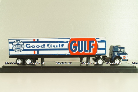 Ford C-600 truck with semi-trailer GULF 1970 and Ford Mustang Fastback 2+2 1968, grey, 36000, M2 1:64