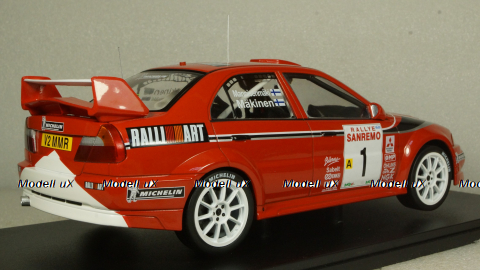 Mitsubishi Lancer RS Evolution VI, No.1 Rallye WM, Rally San Remo T.Maekinen/R.Mannisenmaeki, IXO 1:18