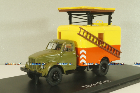 ТВ-3 телескопическая вышка на шасси Газ-51А 1960, зеленый/желтый/красный, SSM1627, SSM 1:43