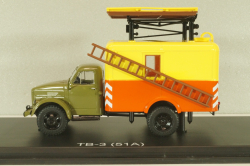 ТВ-3 телескопическая вышка на шасси Газ-51А 1960, зеленый/желтый/красный, SSM1627, SSM 1:43