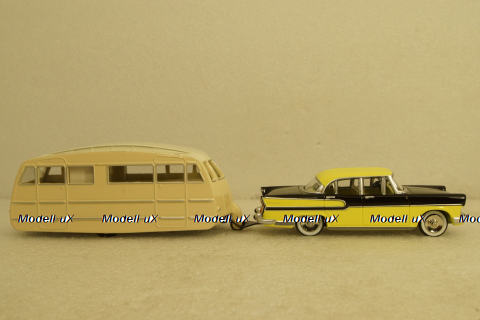 Simca Vedette Chambord with Henon Caravan 1958 yellow/black/creme, Norev 1:43