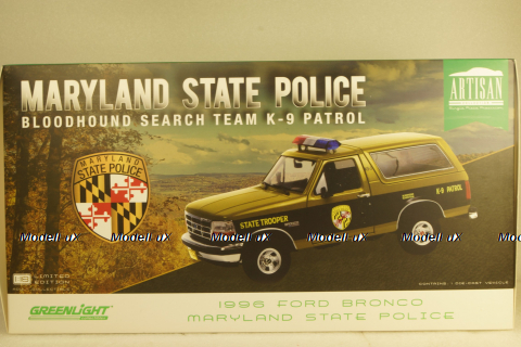 Ford Bronco Maryland State Police 1996 green/black, 19113, Greenlight 1:18