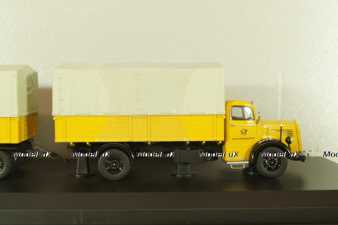 Mercedes L 6600 truck with trailer Deutsche Bundespost 1950, yellow, 8821, Schuco 1:43