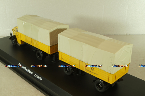 Mercedes L 6600 truck with trailer Deutsche Bundespost 1950, yellow, 8821, Schuco 1:43