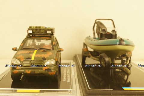Mercedes ML320 W163 1998 with powerboat Ukraine Territorial Defense Forces (Mykolaiv 2022), TruckTyr 1:43