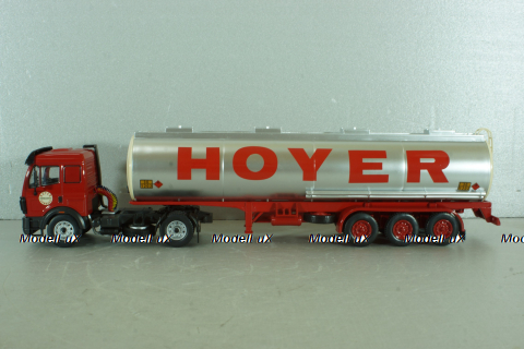 Mercedes-Benz SK 1844 with trailer Hoyer 1994, red/silver, TTR001, IXO 1:43