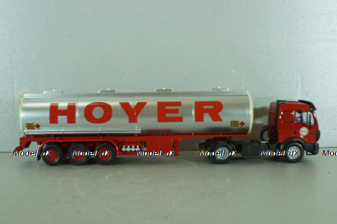 Mercedes-Benz SK 1844 with trailer Hoyer 1994, red/silver, TTR001, IXO 1:43