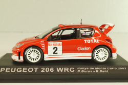 Peugeot 206 WRC #2 Rally Monte Carlo 2003, R.Burns/R.Reid, red, Altaya 1:43
