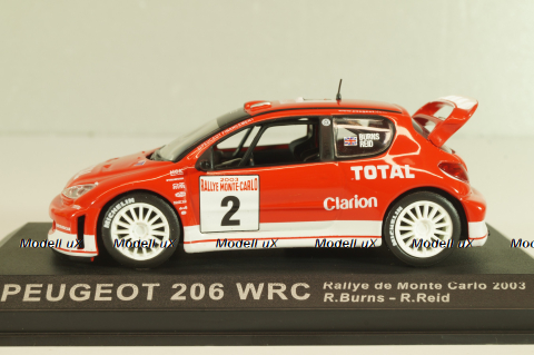 Peugeot 206 WRC #2 Rally Monte Carlo 2003, R.Burns/R.Reid, red, Altaya 1:43