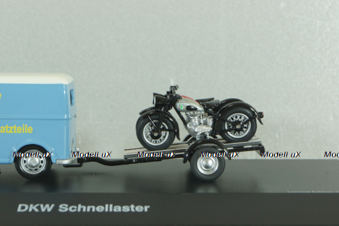 DKW Schnellaster Typ 30  with trailer and 2 motorrad 1955, blue, 450745600, Schuco 1:43
