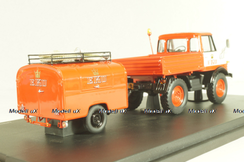 Mercedes-Benz Unimog 406 vith trailer TSA 8 EKU fire engine, red, 03158, Schuco 1:43