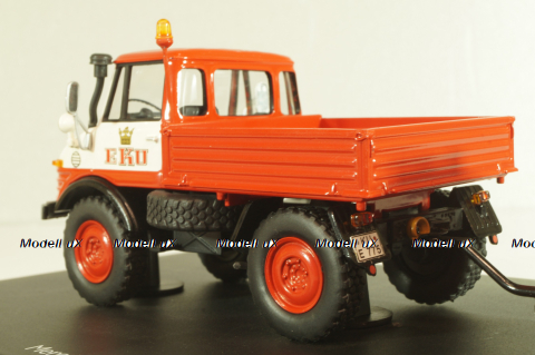 Mercedes-Benz Unimog 406 vith trailer TSA 8 EKU fire engine, red, 03158, Schuco 1:43