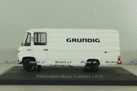Mercedes L406D delivery bus "Grundig" 1972, white, Atlas 1:43