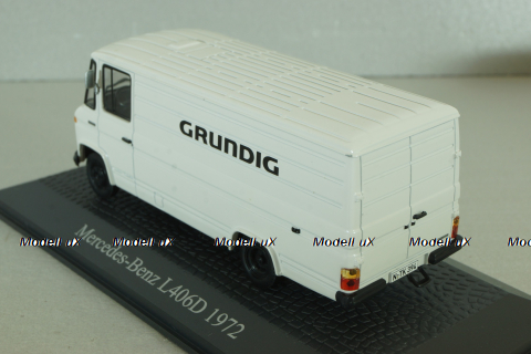 Mercedes L406D delivery bus "Grundig" 1972, white, Atlas 1:43