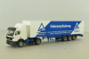 Mercedes SK 1850 LS tractor with semi-trailer "Fahrerschulung" 1994, blue/white, Herpa 1:87