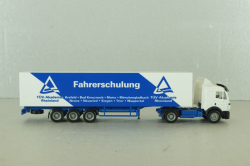 Mercedes SK 1850 LS tractor with semi-trailer "Fahrerschulung" 1994, blue/white, Herpa 1:87