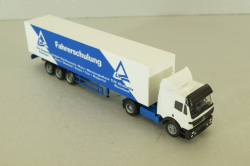 Mercedes SK 1850 LS tractor with semi-trailer "Fahrerschulung" 1994, blue/white, Herpa 1:87