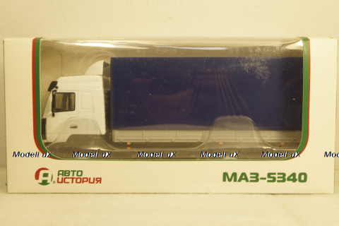 МАЗ-5340 бортовой с тентом, белый/синий, 101180, АвтоИстория 1:43