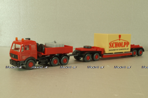 Mercedes 3850 S Heavy Duty Truck with trailer 1985, red  29504, Wiking 1:87