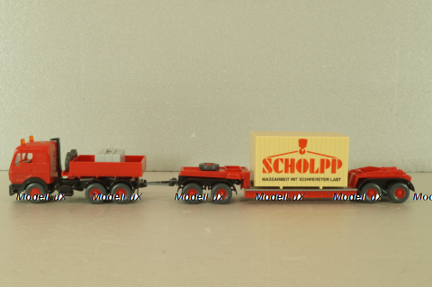 Mercedes 3850 S Heavy Duty Truck with trailer 1985, red  29504, Wiking 1:87