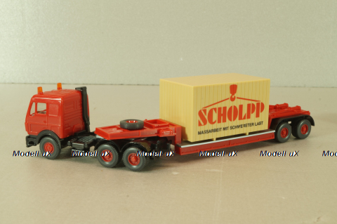 Mercedes 3850 S Heavy Duty Truck with trailer 1985, red  29504, Wiking 1:87