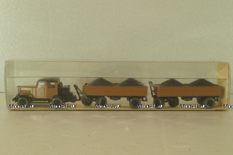 Hanomag ST 100 with 2 trailer, brown, 3500, Wiking 1:87