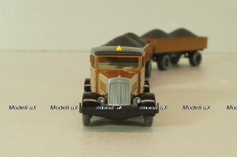 Hanomag ST 100 with 2 trailer, brown, 3500, Wiking 1:87
