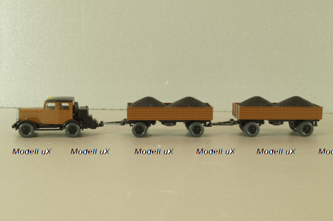 Hanomag ST 100 with 2 trailer, brown, 3500, Wiking 1:87