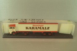 Mercedes LP 1632 with semi trailer Karamalz, yellow/red, 7832, Brekina 1:87
