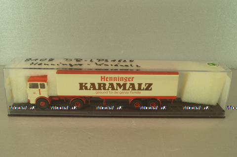 Mercedes LP 1632 with semi trailer Karamalz, yellow/red, 7832, Brekina 1:87