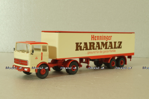 Mercedes LP 1632 with semi trailer Karamalz, yellow/red, 7832, Brekina 1:87