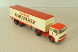 Mercedes LP 1632 with semi trailer Karamalz, yellow/red, 7832, Brekina 1:87